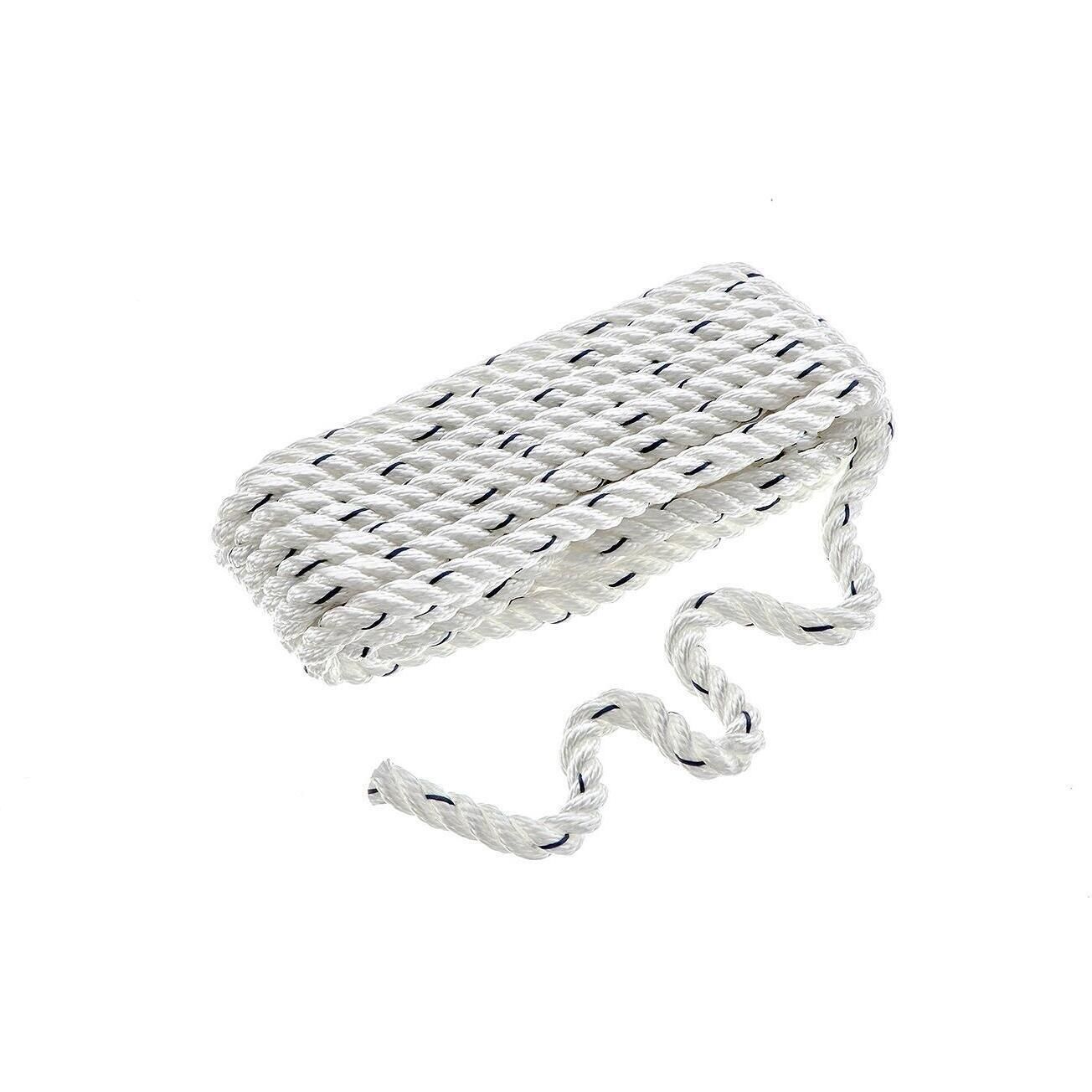 Seachoice 47511 Premium 3-Strand Twisted Nylon Dock Line, White w/ Blue Tracer, 3/8" x 15'