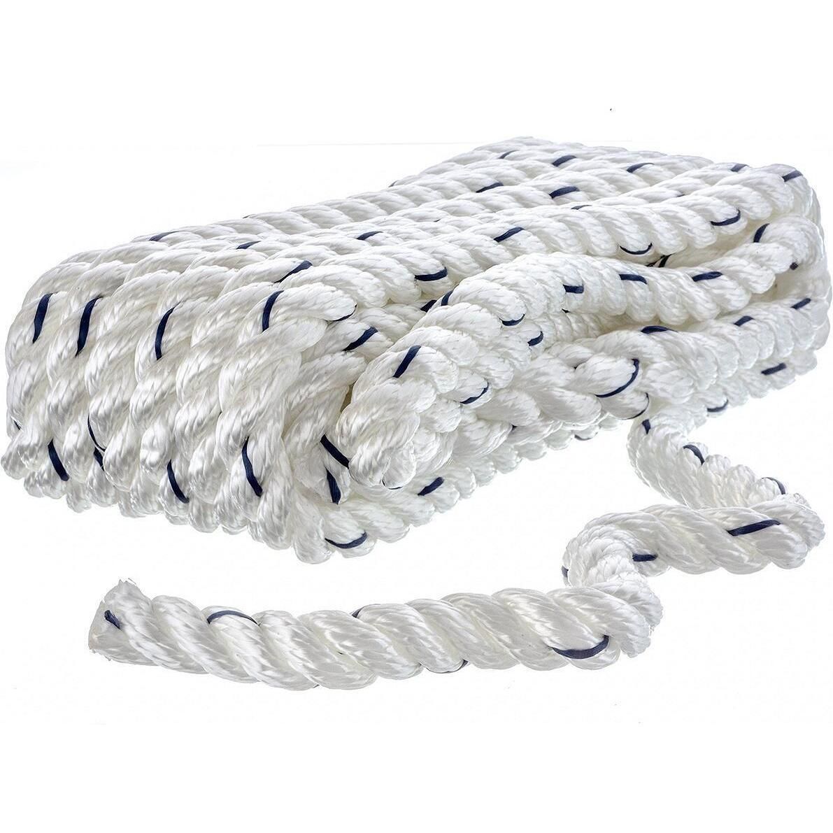 Seachoice 47561 Premium 3-Strand Twisted Nylon Dock Line, White w/ Blue Tracer, 1/2" x 20'