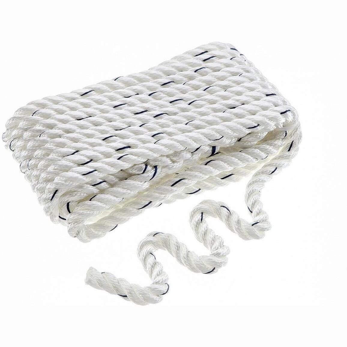 Seachoice 47571 Premium 3-Strand Twisted Nylon Dock Line, White w/ Blue Tracer, 1/2" x 25'