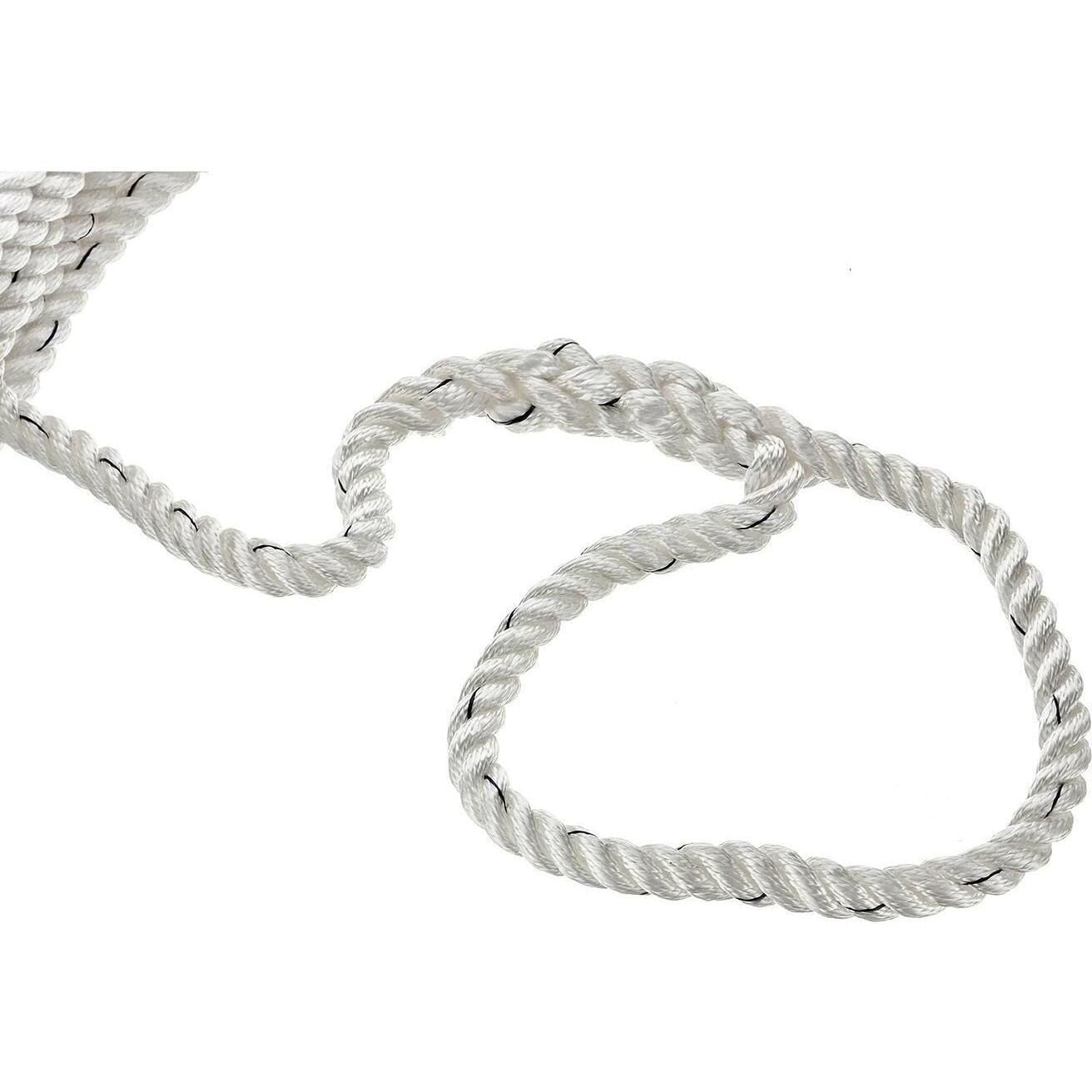 Seachoice 47611 Premium 3-Strand Twisted Nylon Dock Line, White w/ Blue Tracer, 5/8" x 30'