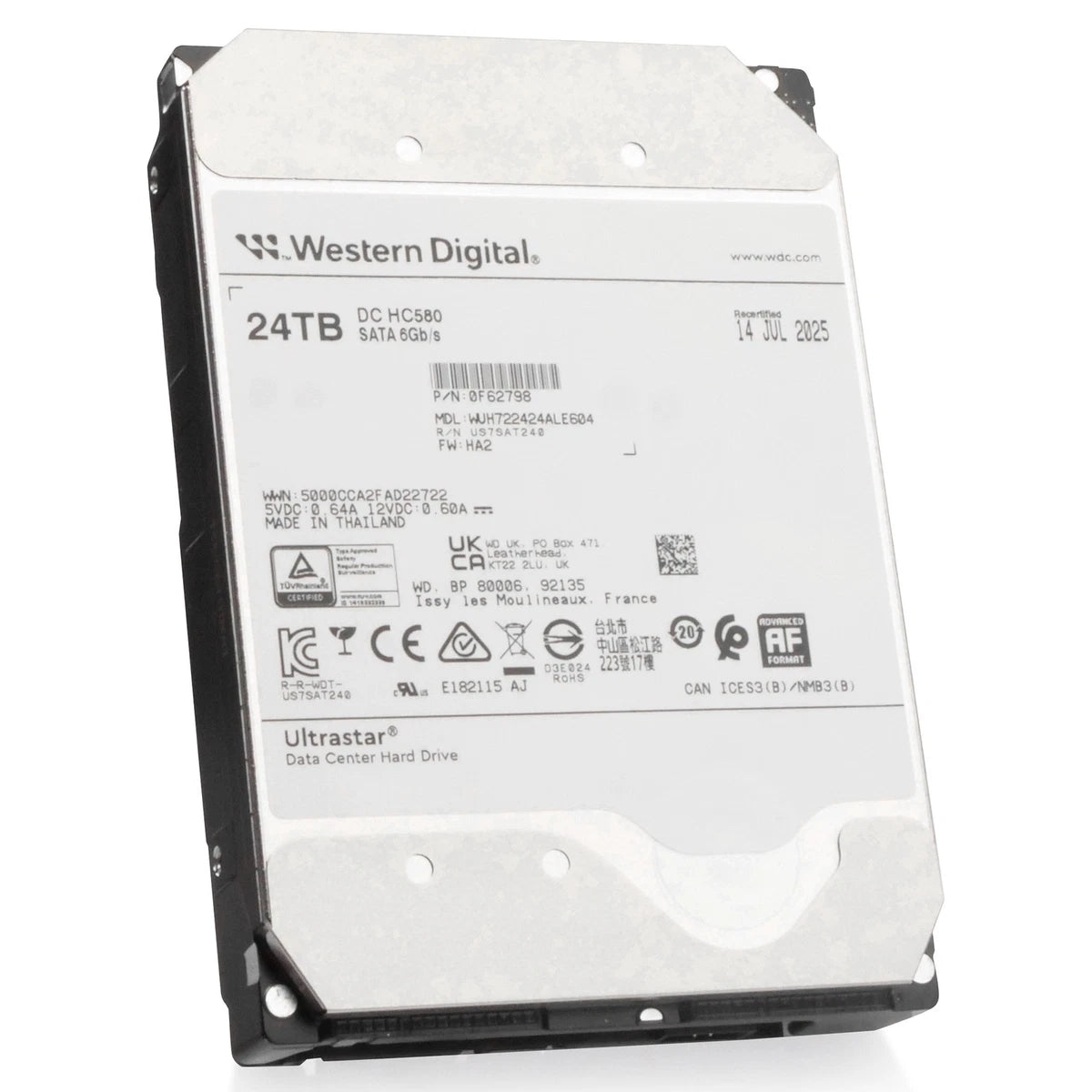WD DC HC580 24TB WUH722424ALE604 0F62798 7.2K RPM SATA 6Gb/s 512e 3.5" HDD