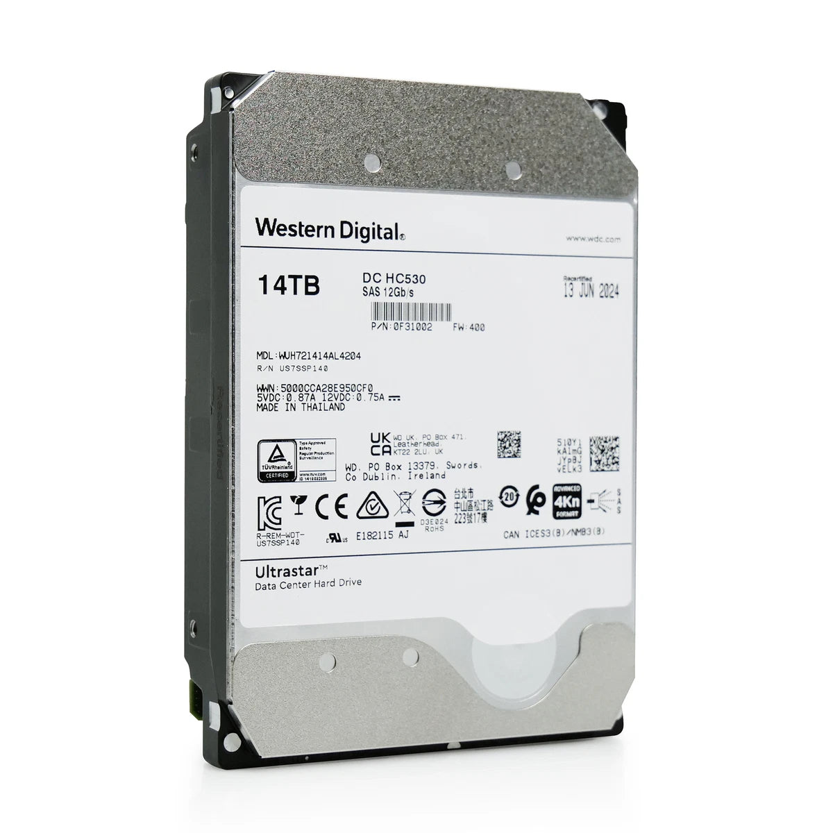 WD DC HC530 14TB 7.2K RPM SAS 12Gb/s 4Kn 3.5" HDD WUH721414AL4204 0F31002