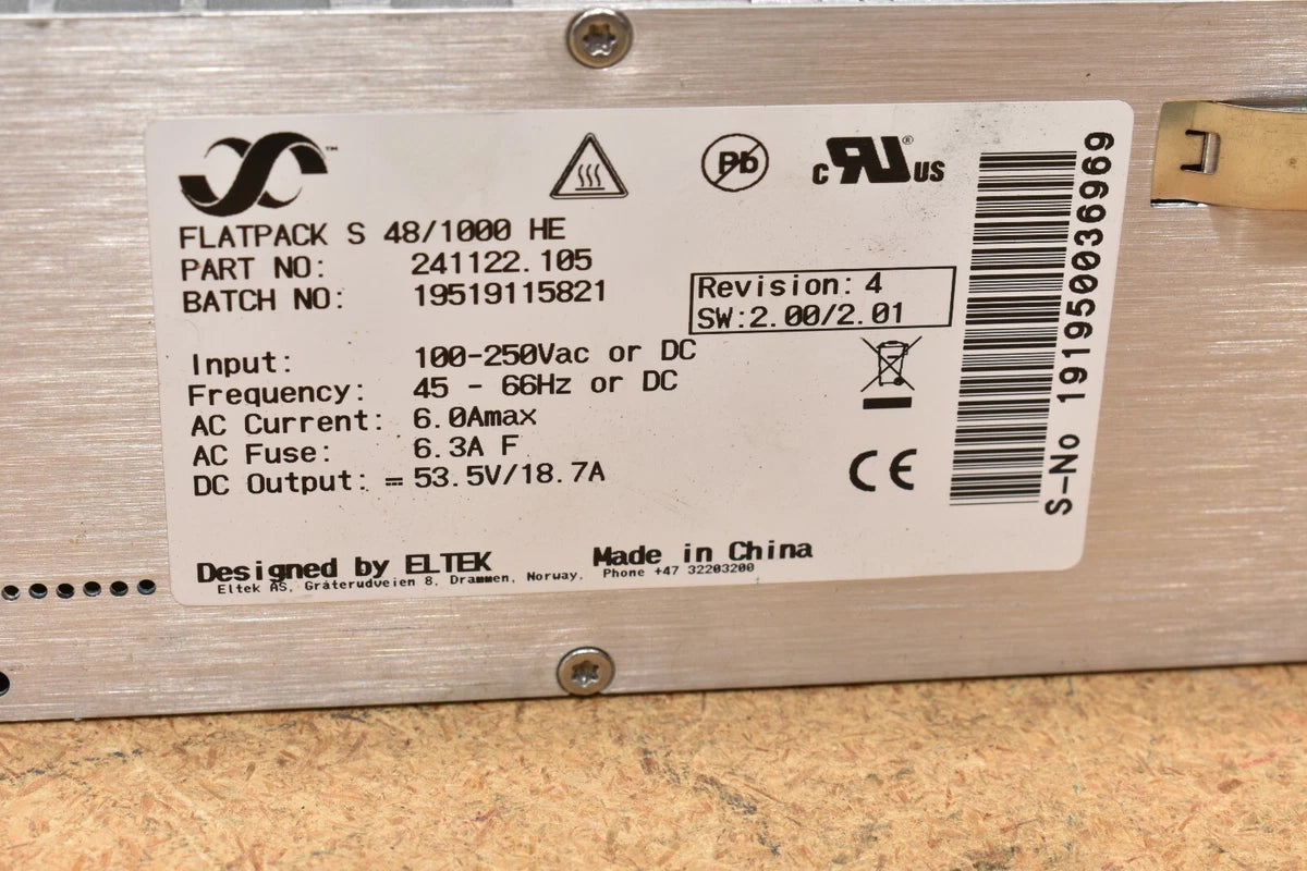 Eltek Flatpack S 48/1000 HE, Power Supply Module, 48V/1000Watt, 6.0A, 241122.105