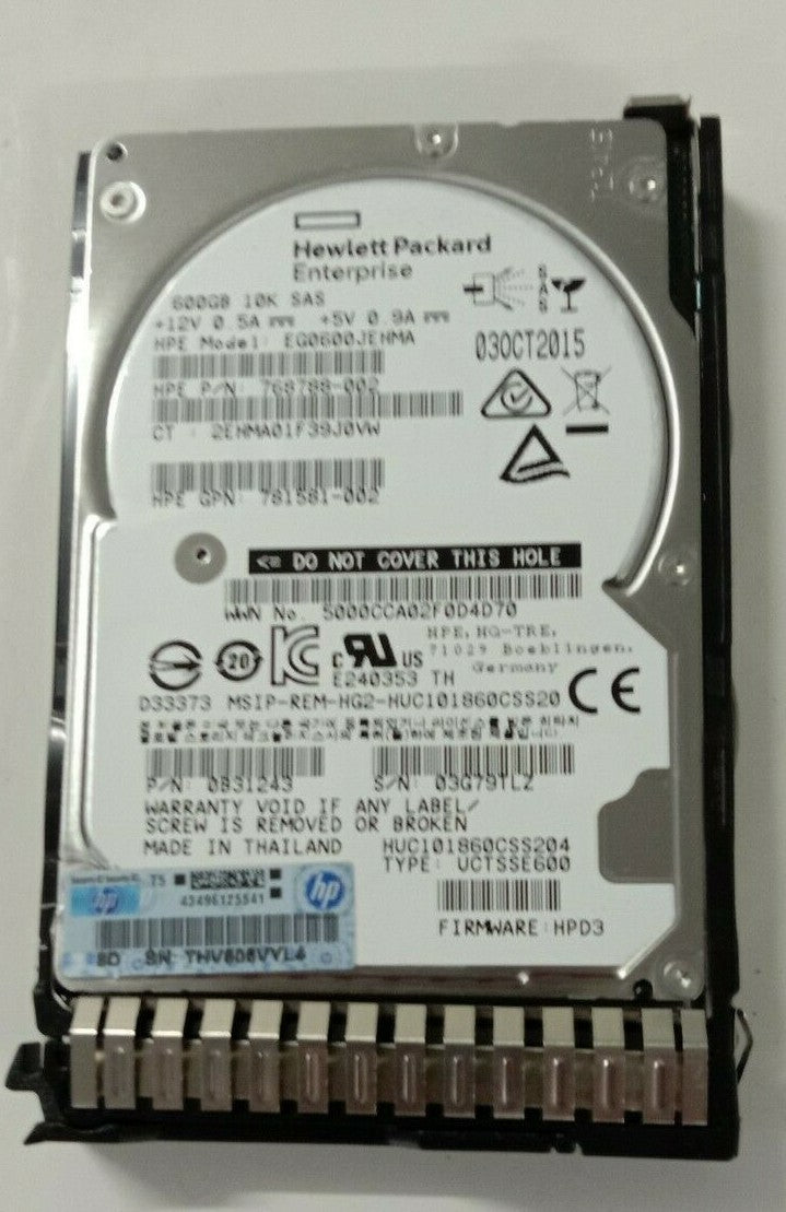 HPE 600GB 12G 10K SAS 2.5" 781577-001 Hard Drive EG0600JEHMA + G8 G9 Caddy