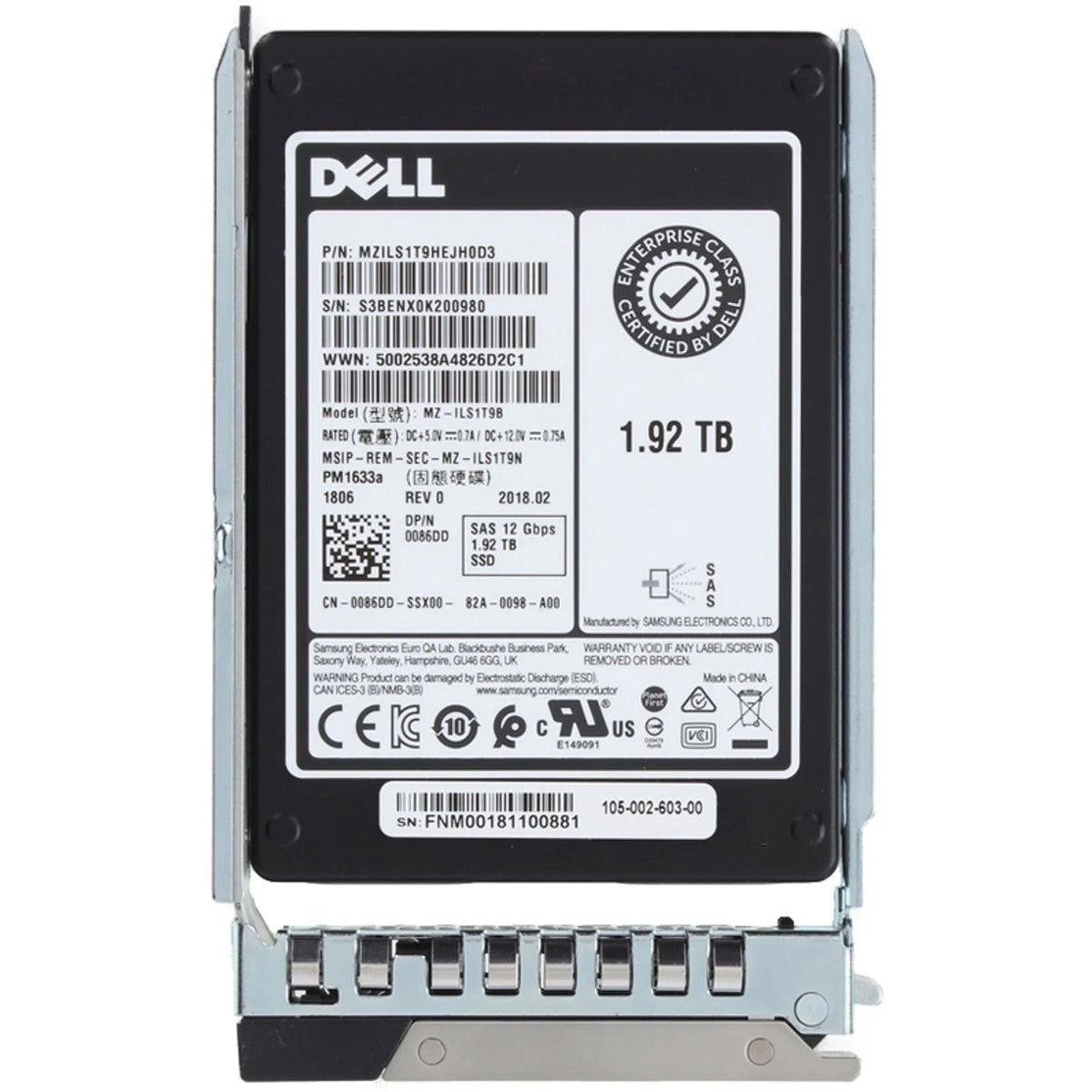 Dell 1.92TB 12Gbps SAS RI TLC 2.5 SSD PM1633a CPO (086DD -R