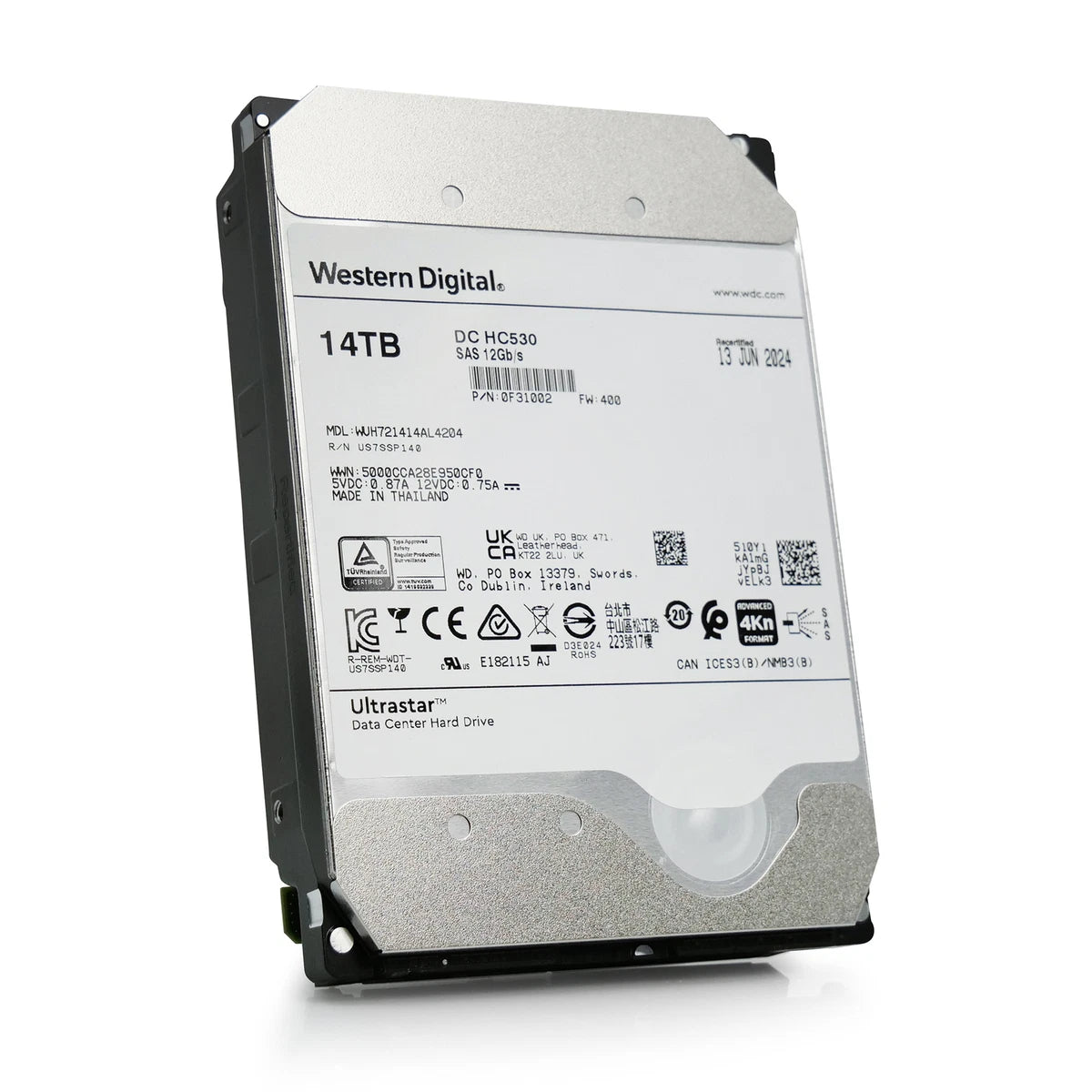 WD DC HC530 14TB 7.2K RPM SAS 12Gb/s 4Kn 3.5" HDD WUH721414AL4204 0F31002