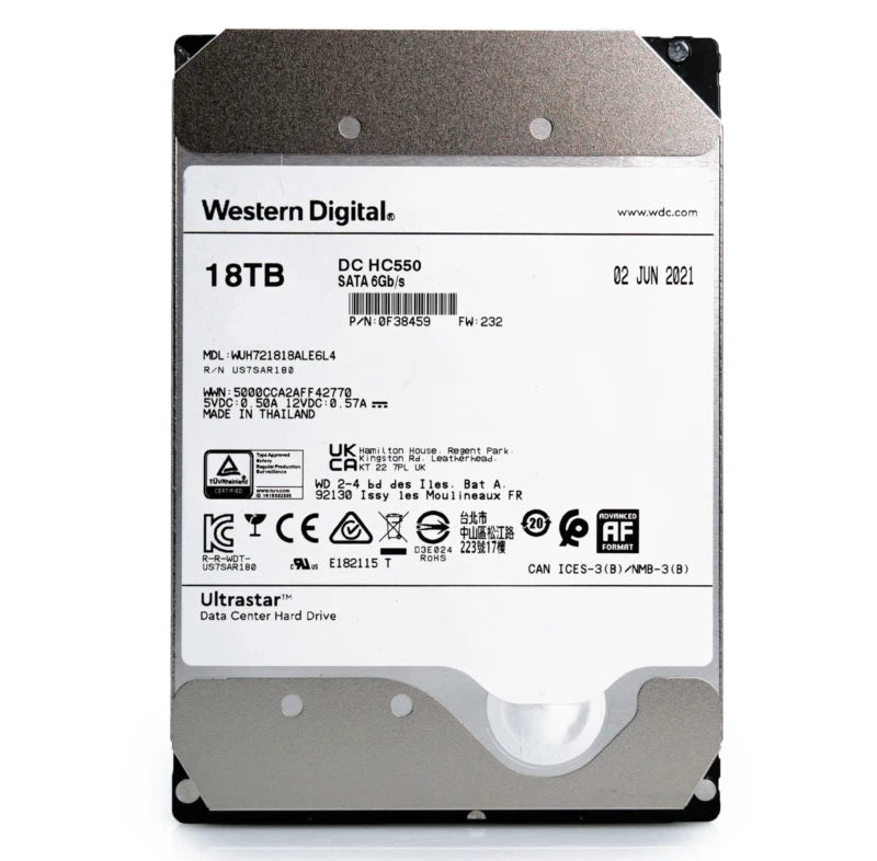 WD Ultrastar DC HC550 18TB 7.2K RPM SATA 6Gb/s 3.5" HDD WUH721818ALE6L4 0F38459
