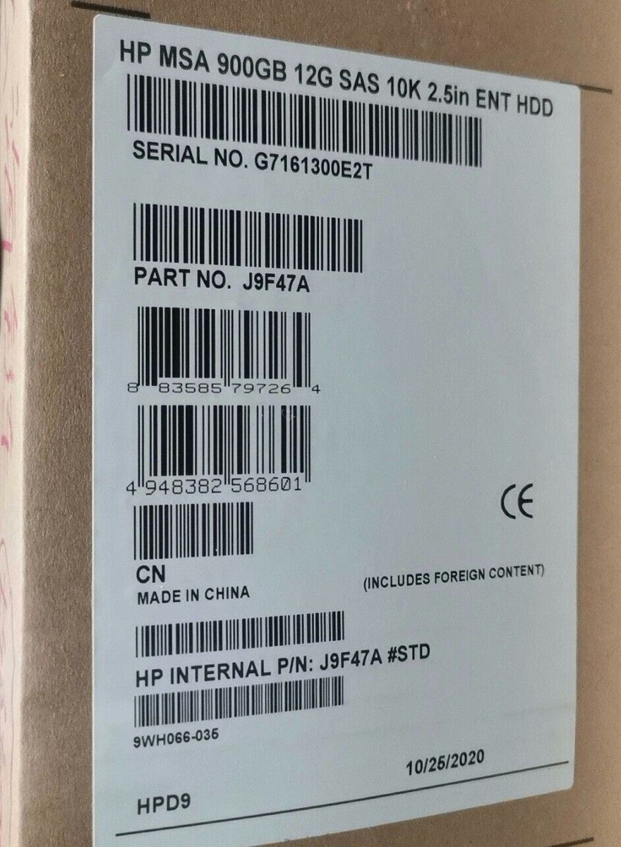 HPE 787647-001 900GB J9F47A 10K 2.5" 12G SAS MSA SFF ENT HDD Hard Drive