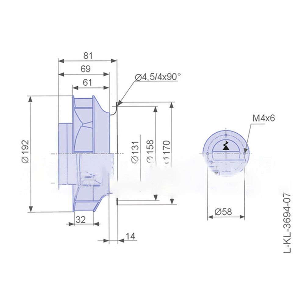 , Ziehl Abegg RH19V-4IP.Z8.AR 240V 0.90A 125W Centrifugal Fan RH19V4IPZ8AR