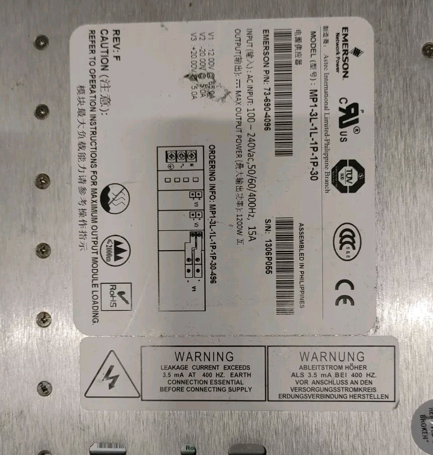 73-690-4096 Emerson MVP SERIES MP1-3L-1L-1P-1P-30 ASTEC PSE2-230-H-072 P/N
