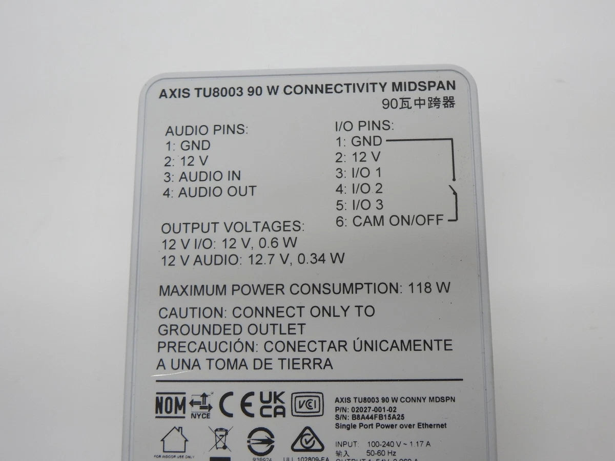 Axis Communications TU8003 90W Connectivity Midspan - NOB NEW!