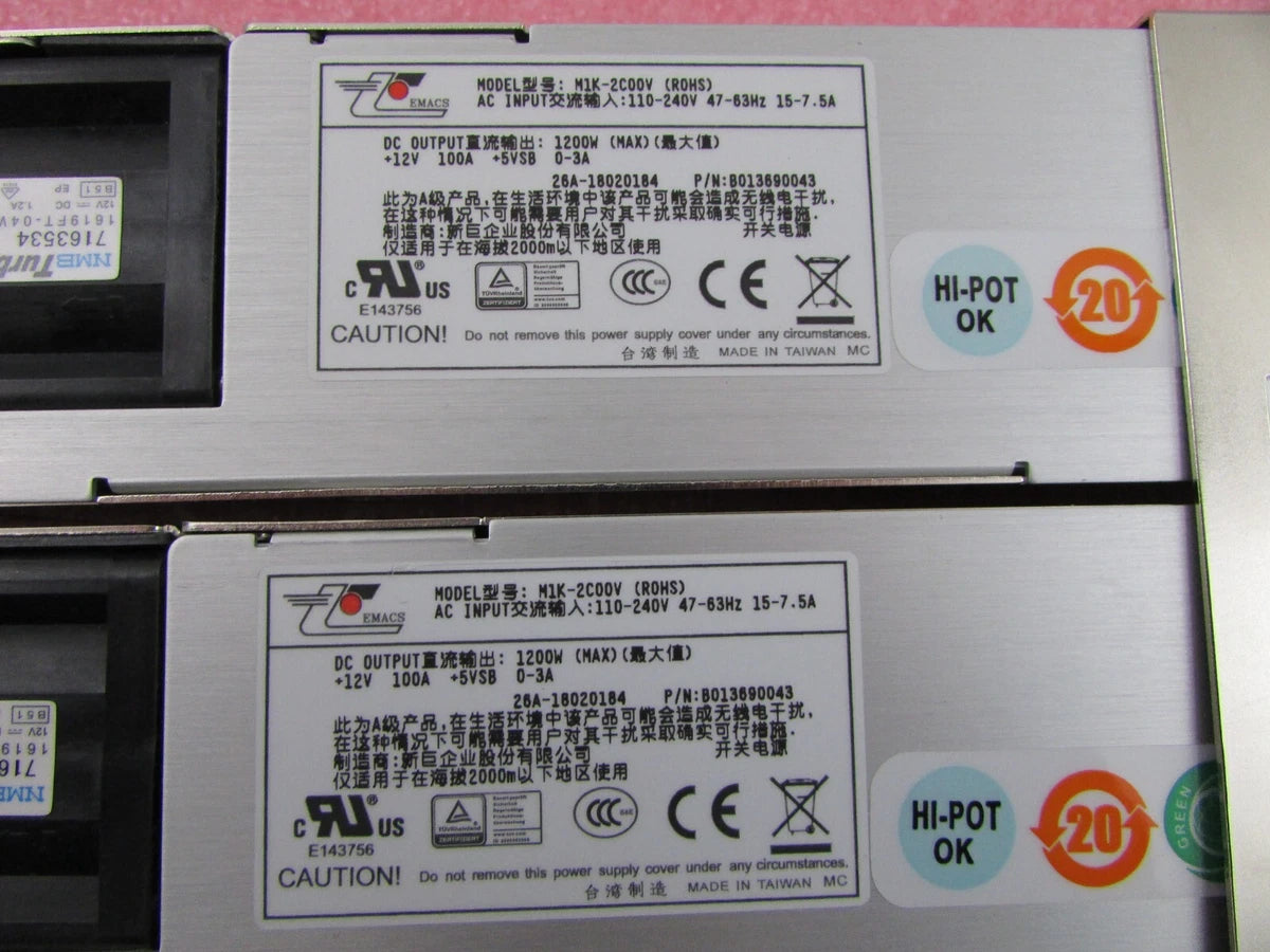 Zippy EMACS M1K2-5C01V4H 1U 1200w Redundant Server Power Supply w/ 2x Modules