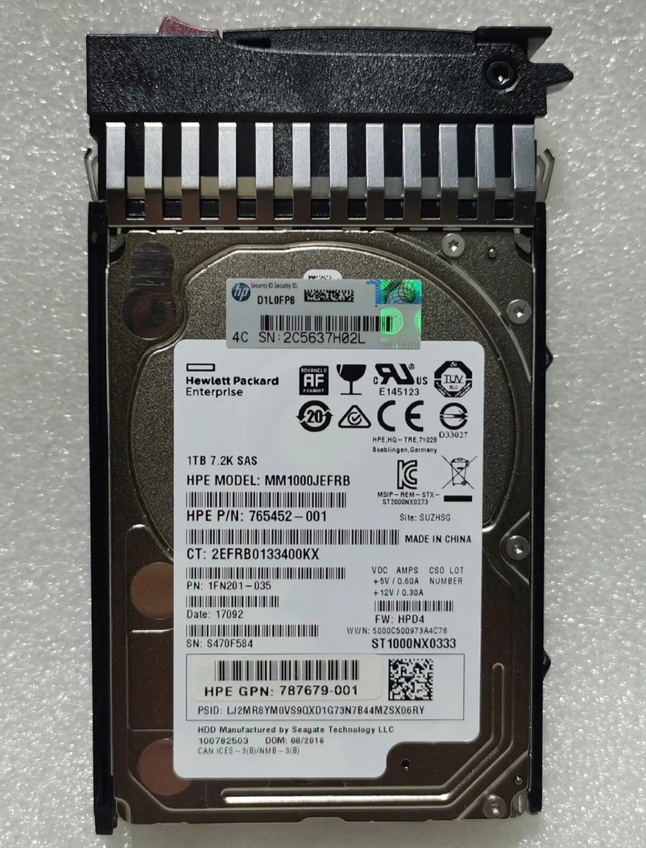 HPE 787652-001 1TB MSA J9F50A 12G SAS 7.2K SFF 2.5"512E MIDLINE HDD
