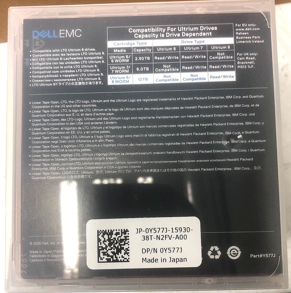 DELL EMC 0Y577J LTO ULTRIUM 8 DATA CARTRIDGE 12TB NATIVE 30TB COMPRESSED Y577J