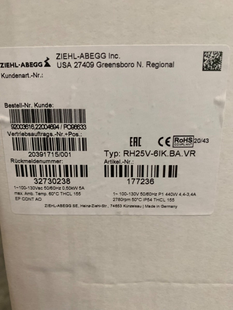 Ziehl-Abegg RH25-6IK.BA.VR ECBlue 120VAC Centrifugal Fan (2