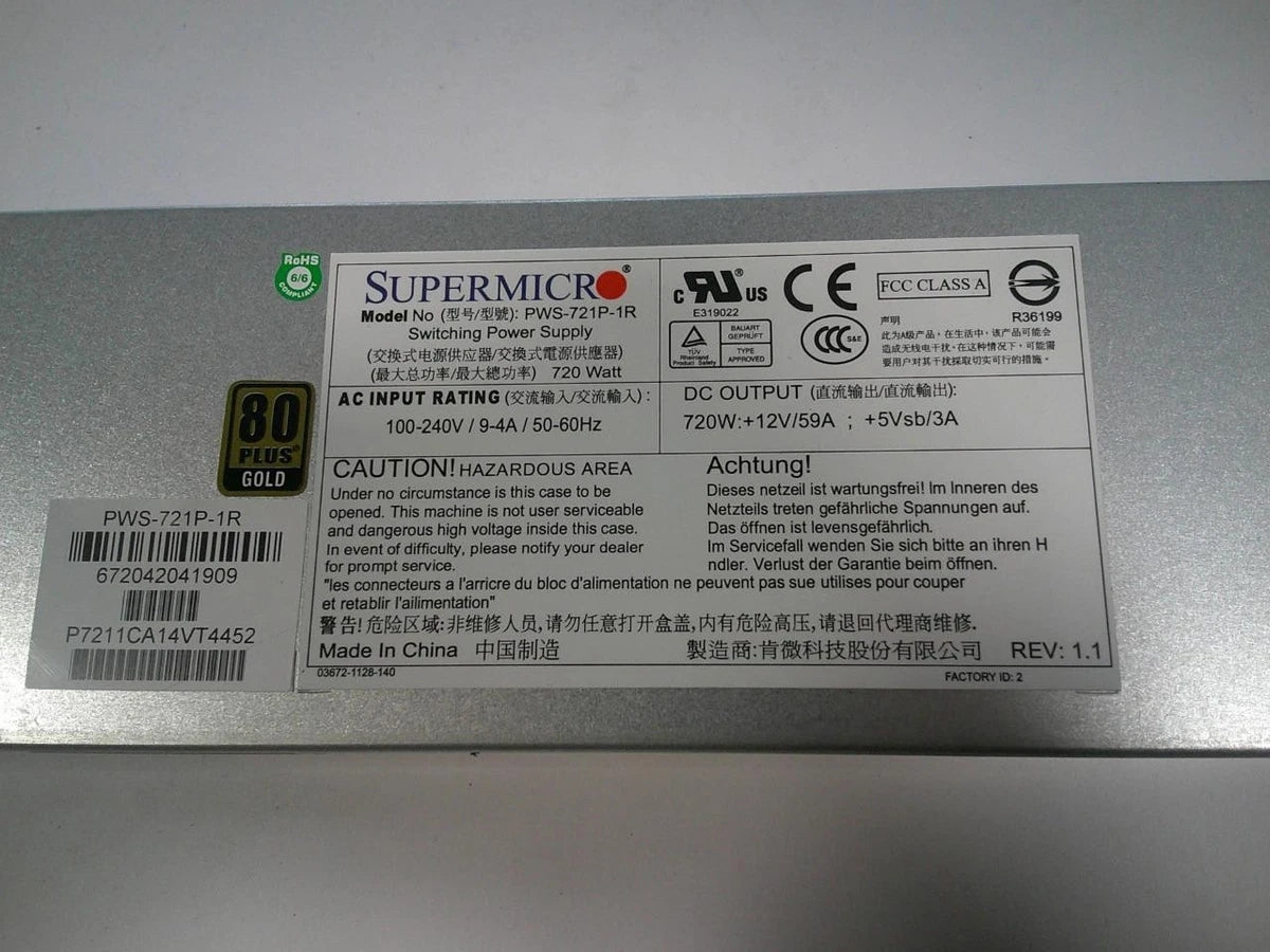 SuperMicro PWS-721P-1R 720W Switching Power Supply 80 Plus Gold|396795496370