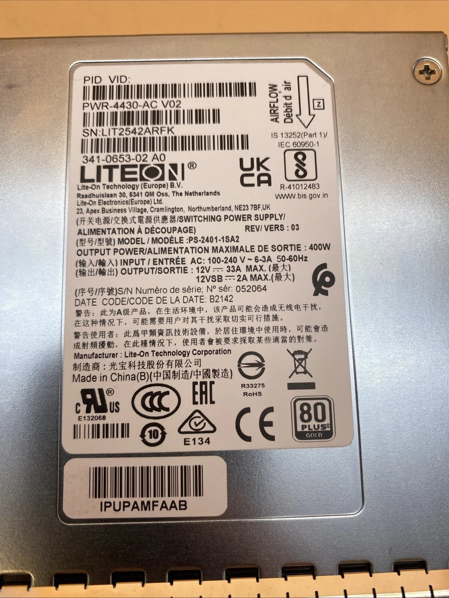 Cisco PWR-4430-AC 341-0653-01 400W Power Supply For ISR4430 Series Router