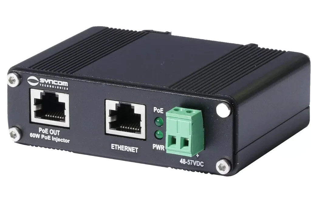 Hardened 60W PoE++ Rugged Mid-Span PoE Injector High Power Gigabit -40C to 75C