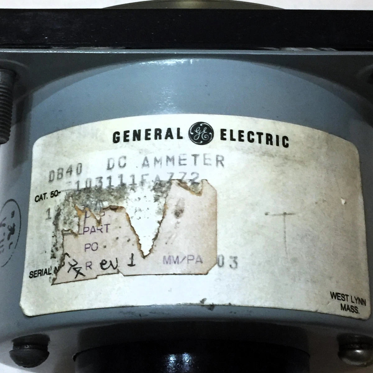 GENERAL ELECTRIC DB40 DC AMMETER 0-400 DC AMPERES 103111FA772