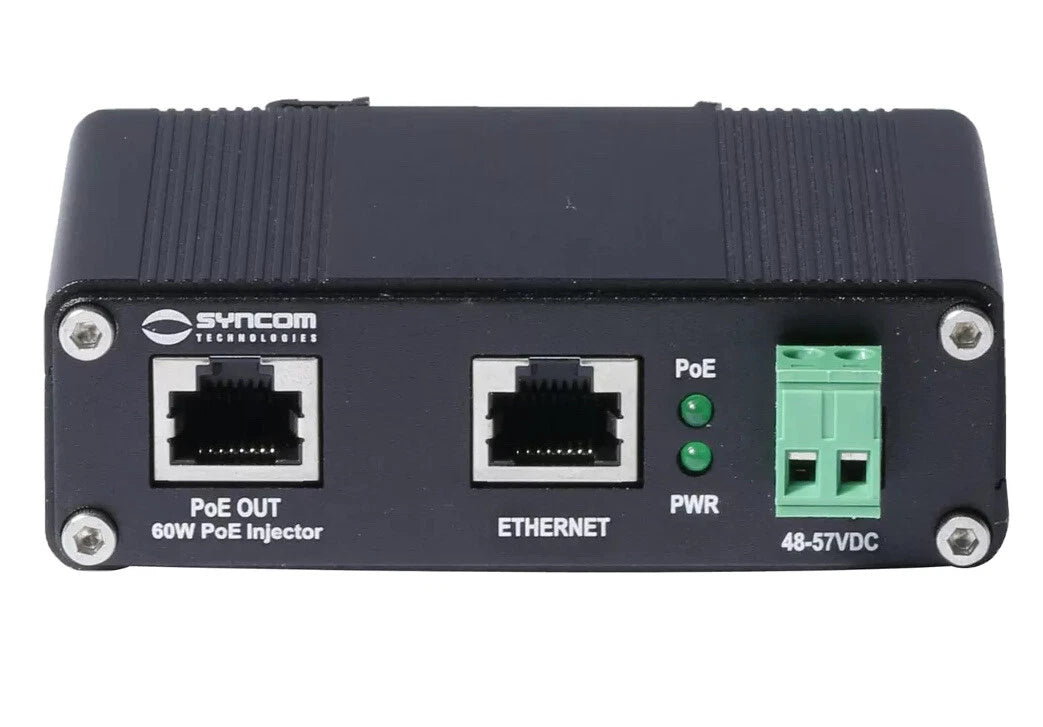 Hardened 60W PoE++ Rugged Mid-Span PoE Injector High Power Gigabit -40C to 75C