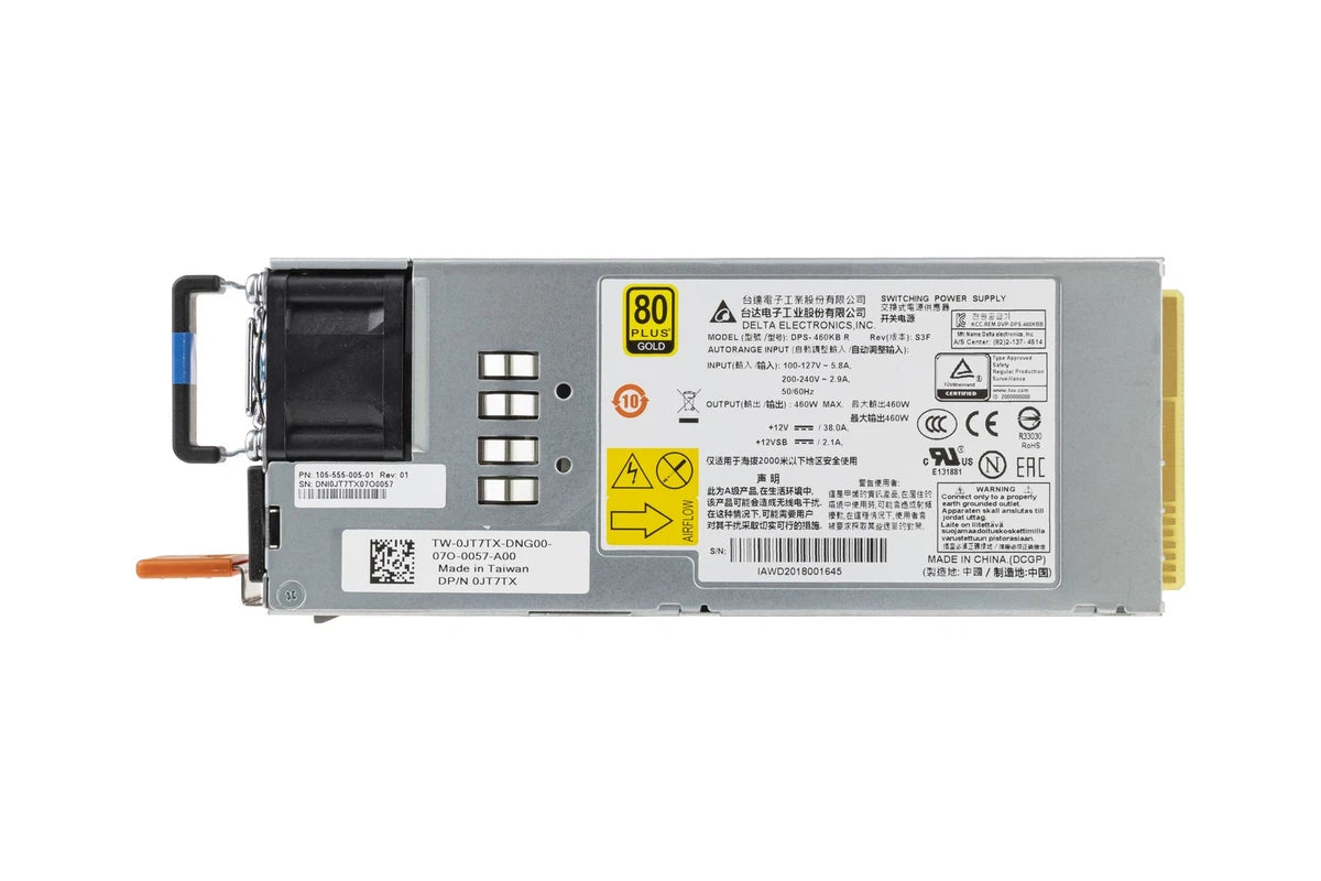 PSU Dell Delta 460W R2F Reverse Flow 100-240V AC 50/60MHz 80+ Gold JT7TX