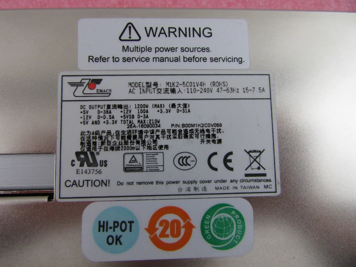Zippy EMACS M1K2-5C01V4H 1U 1200w Redundant Server Power Supply w/2x Pwr Modules