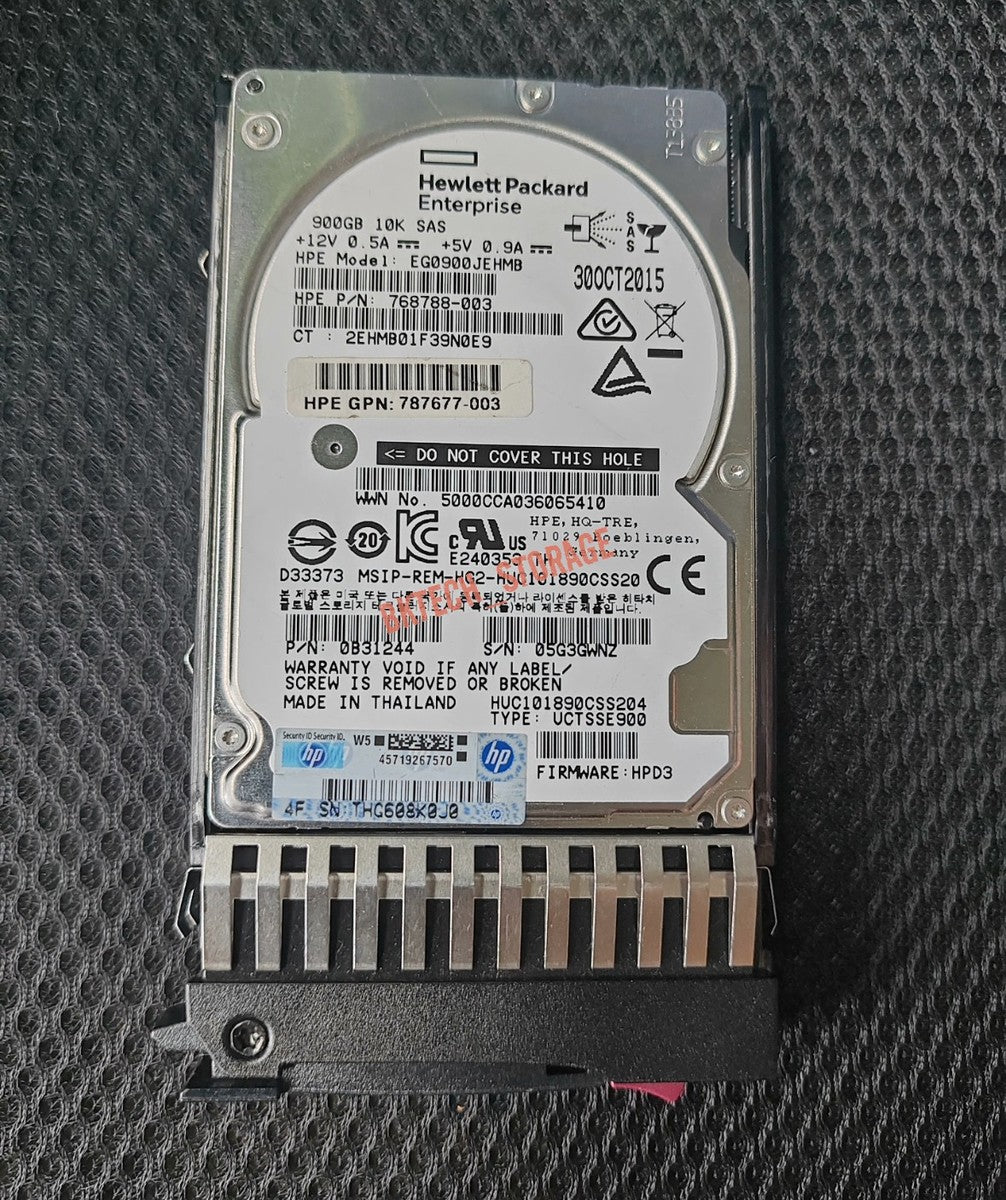 HPE 787647-001 900GB J9F47A 10K 2.5" 12G SAS MSA SFF ENT HDD Hard Drive