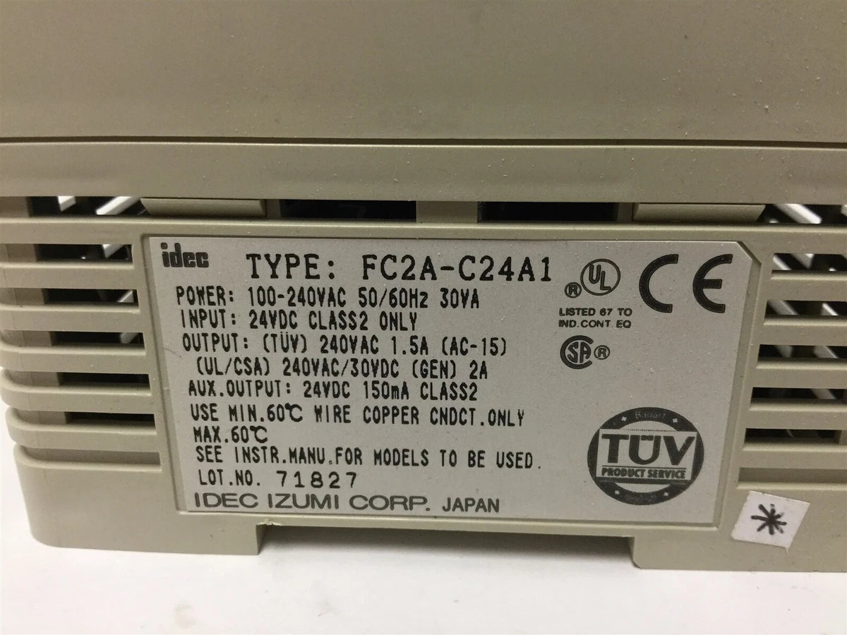 Idec FC2A-C24A1 Micro3 PLC I/O Module 100-240VAC, 14x 24VDC In /10x Relay Out