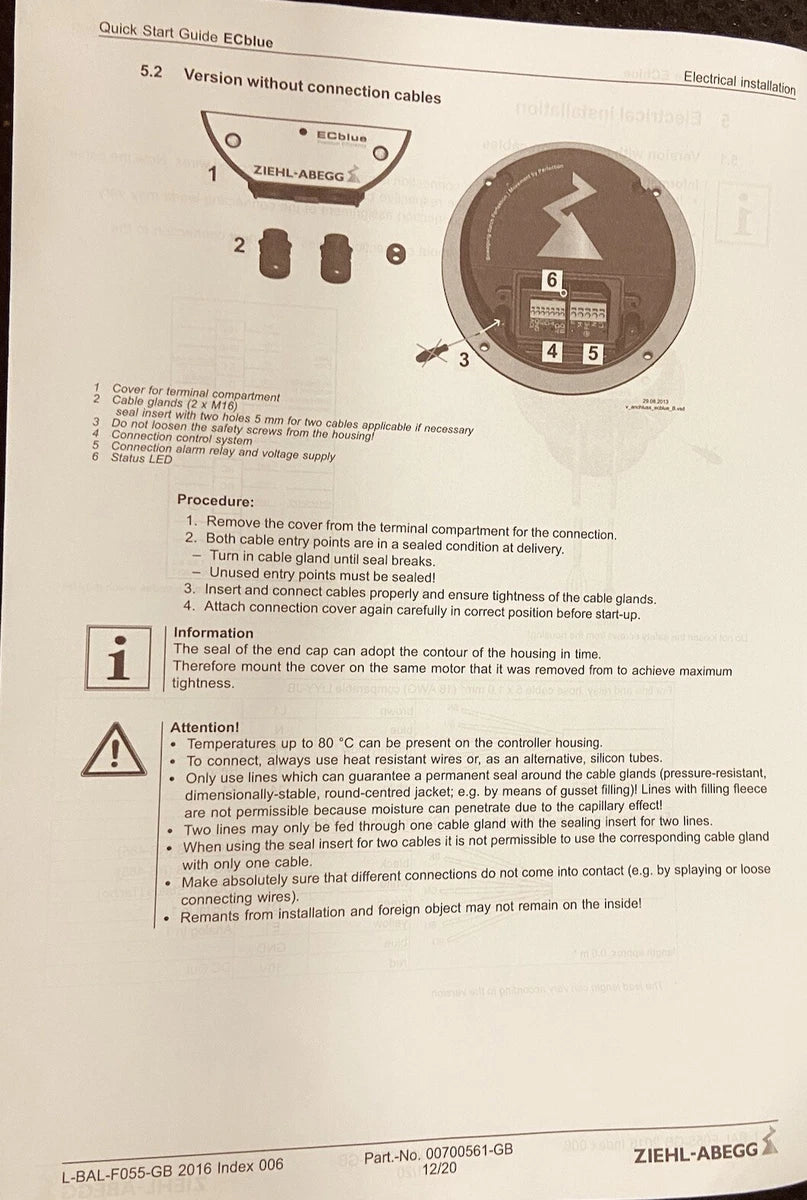 Ziehl-Abegg RH35V-6IK.BD.VR 110 V AC Centrifugal Fan 2500 CFM, Germany