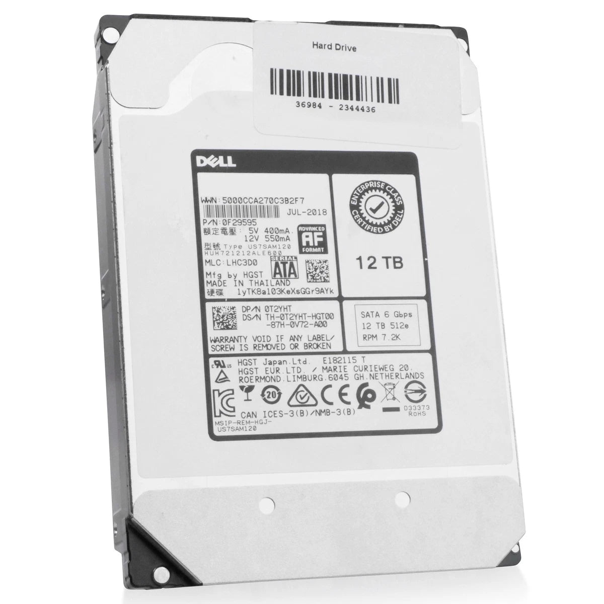 Dell/WD DC HC520 12TB HUH721212ALE600 0F29595 7.2K RPM SATA 6Gb/s 512e 3.5" HDD