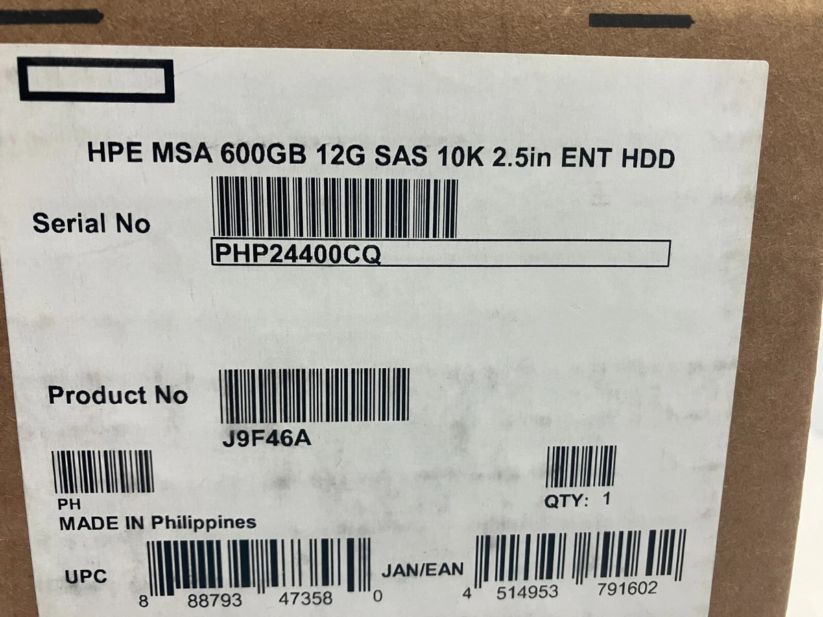 HPe J9F46A 600GB 12G 10K SFF SAS Hot Plug MSA Hard Drive 787646-001