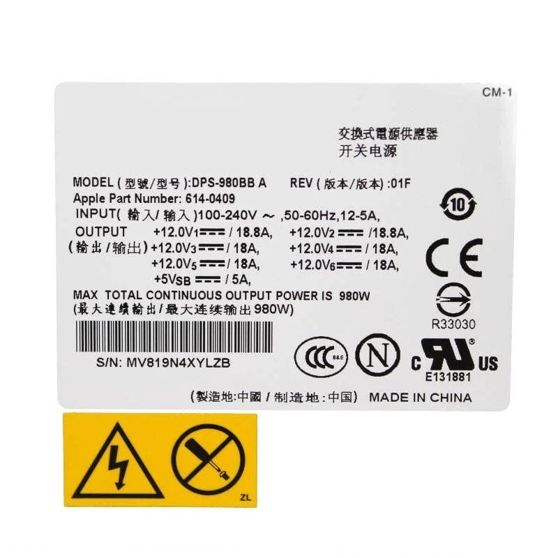 DPS-980BB-2 A 614-0454 661-5449 A1289 for Mac Pro 980W Apple Power Supply