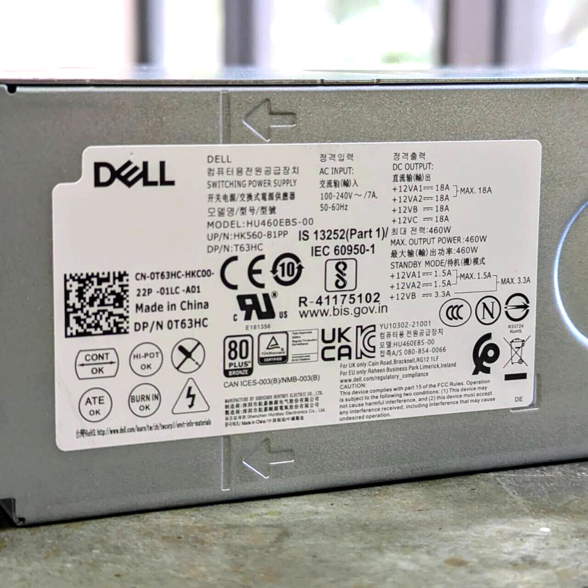 Dell XPS 8950 HU460EBS-00 460W PSU Power Supply - 0T63HC T63HC 80 Plus Bronze
