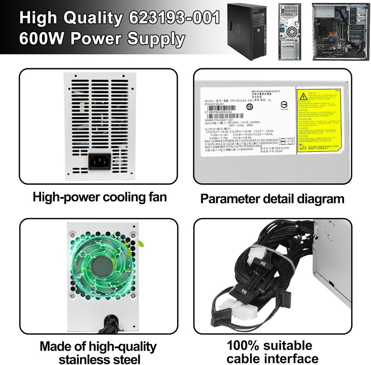 DPS-600UB A 600W Power Supply For HP Z420 632911-001 623193-001 632911-003