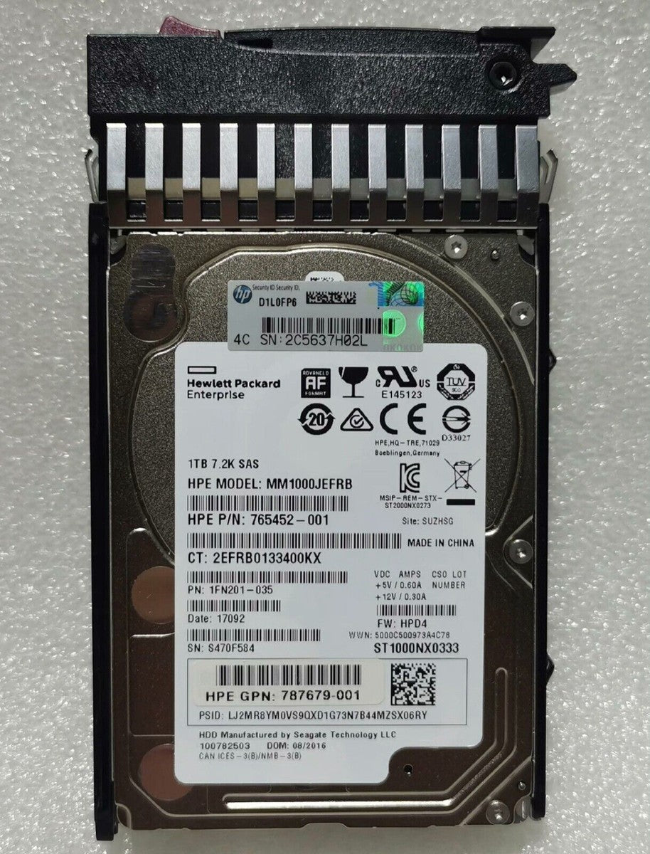 HPE 787652-001 MSA 1TB 12Gb/s SAS 7.2K 2.5" 512E MIDLINE HARD DRIVE J9F50A HDD