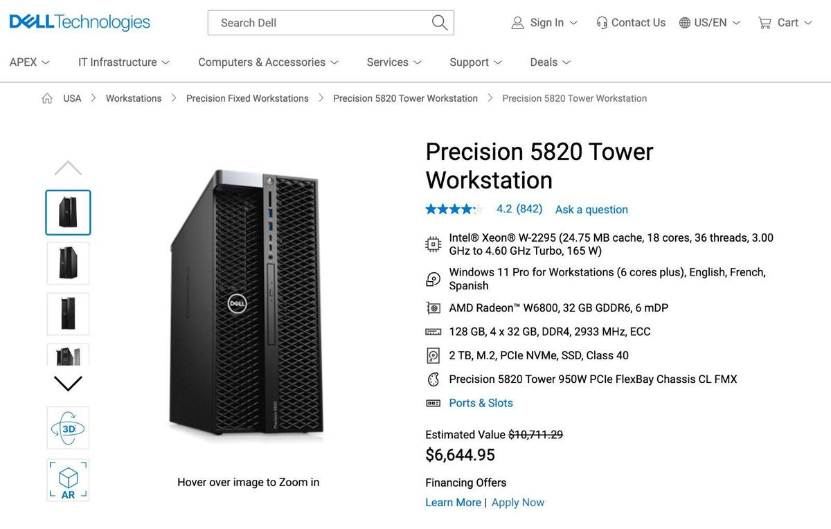 6CORE Dell Precision T5820 W-2133 3.60GHz 128GB DDR4 256GB NVMe SSD-2TB SATA 3.5