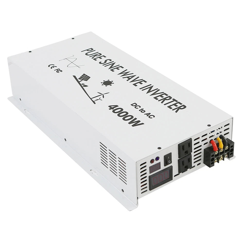 4000 W Pure Sine Wave Inverter 12V to 120V Power Home Solar System Generator Car