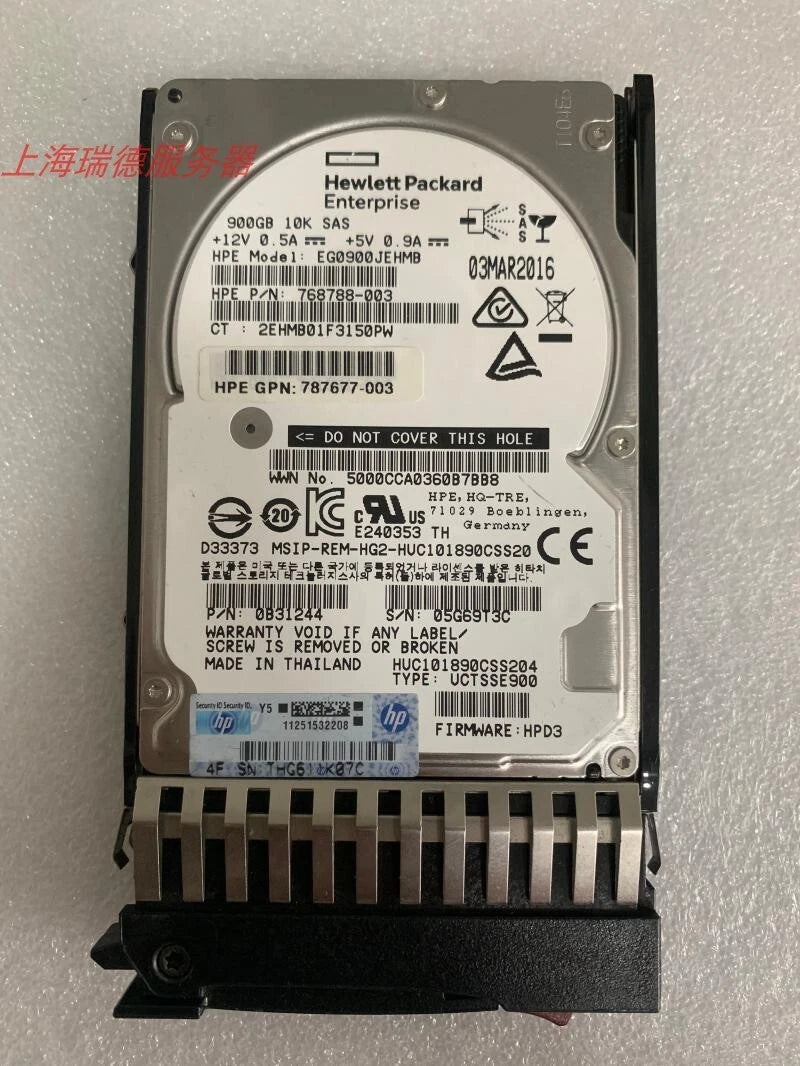HPE J9F47A 787647-001 900GB SAS 10K 2.5in 12Gbps MSA SFF ENT HDD Hard Drive A