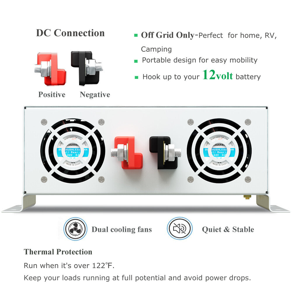 Pure Sine Wave Inverter 12V to 120V Power 4000W Solar Home Motor Off Grid System