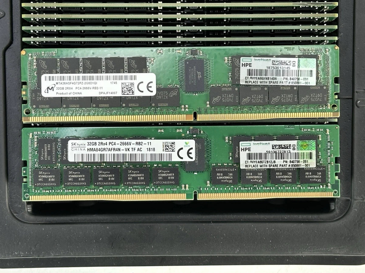 HPE 840758-091 1x 32GB 2Rx4 PC4-2666V-R ECC RDIMM DDR4 RAM Memory Micron Hynix