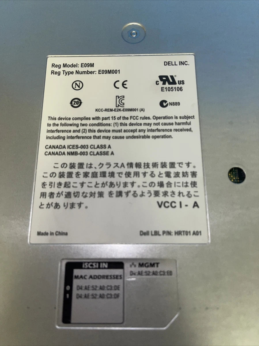 Dell EqualLogic Type 12 Controller Module E09M E09M001 P/N HRT01 A01