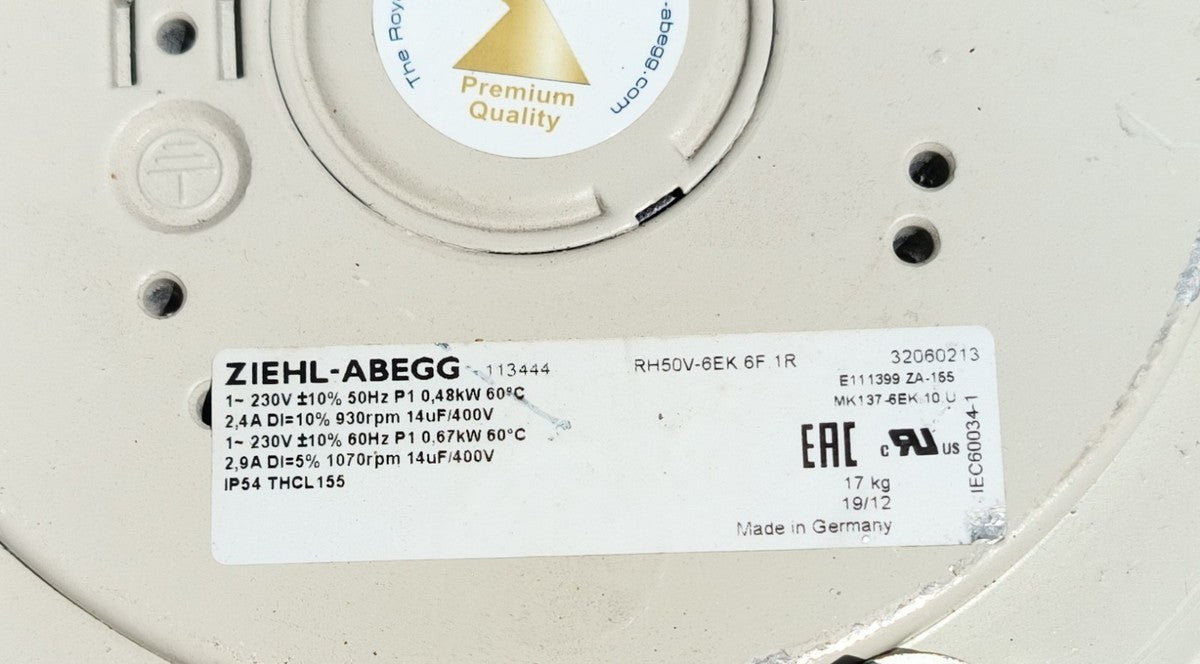 ZIEHL-ABEGG Centrifugal fan RH50V-6EK.6F.1R Made In Germany Great Condition !!