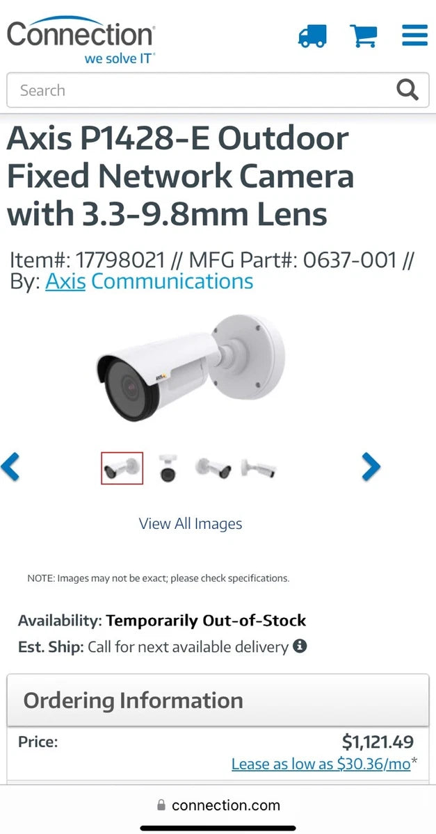 Axis P1428-E 4K Ultra HD Network Surveillance Camera 8.3 MP Day Night 0637-001