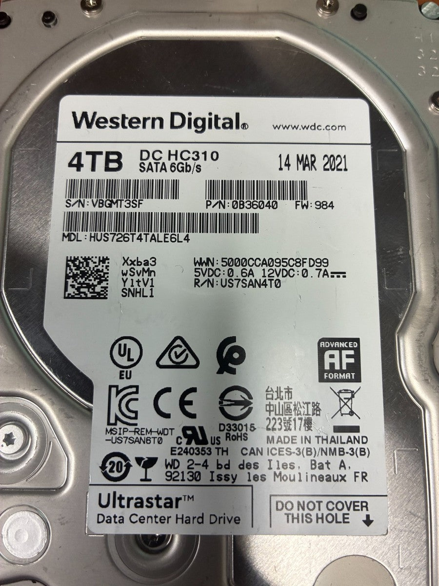 WD Ultrastar DC HC310 4TB 7.2K RPM SATA 6Gb/s 3.5" (Lot of 2