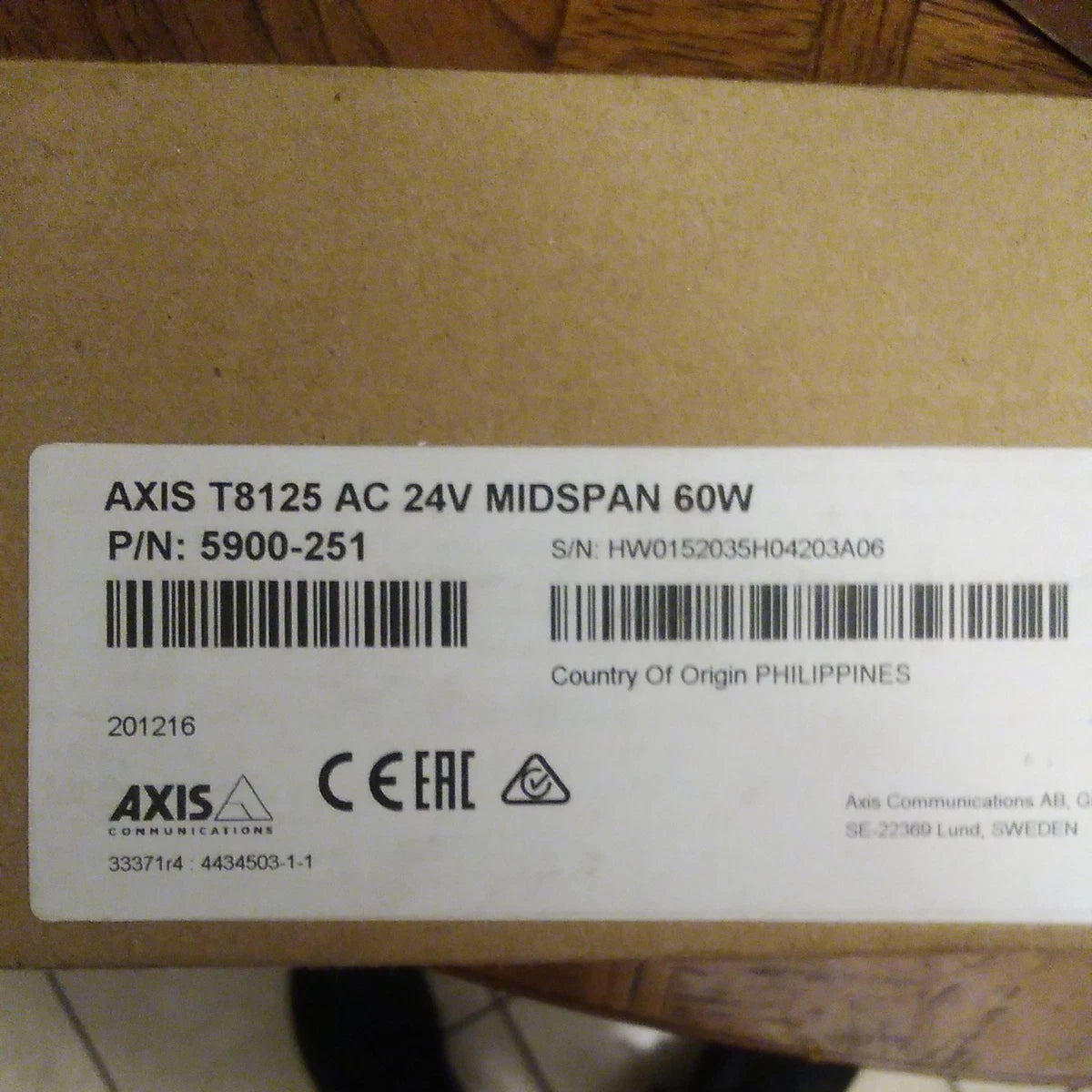 Axis Communications T8125 AC 24V Midspan 60W (5900-251