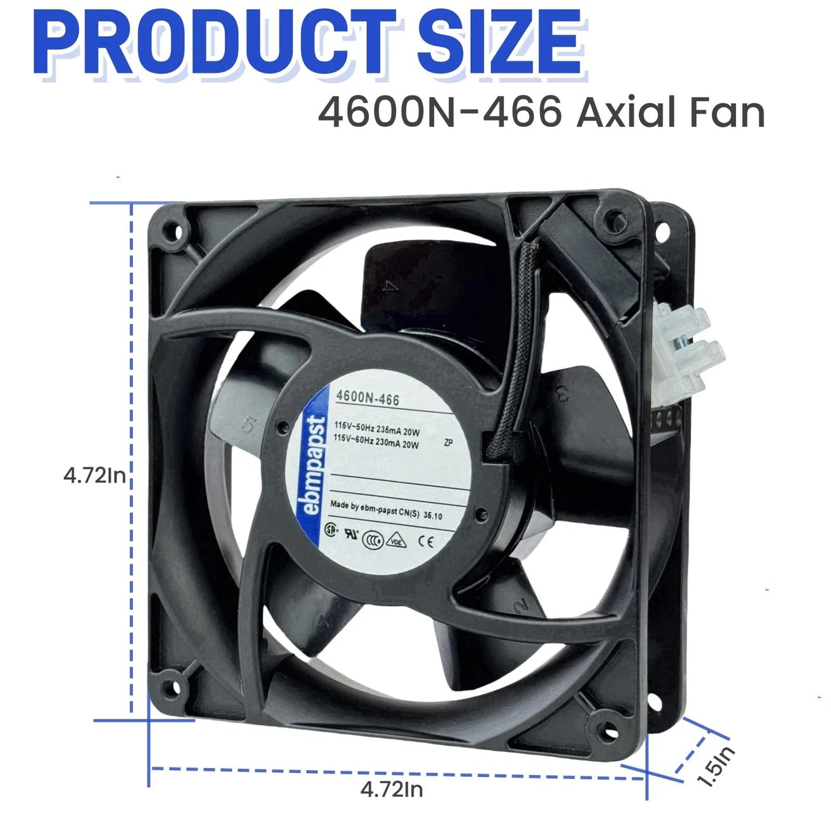 for ebmpapst 4600N-466 Axial Fan,115V 20W 106CFM Industrial Cooling Fan All-M...