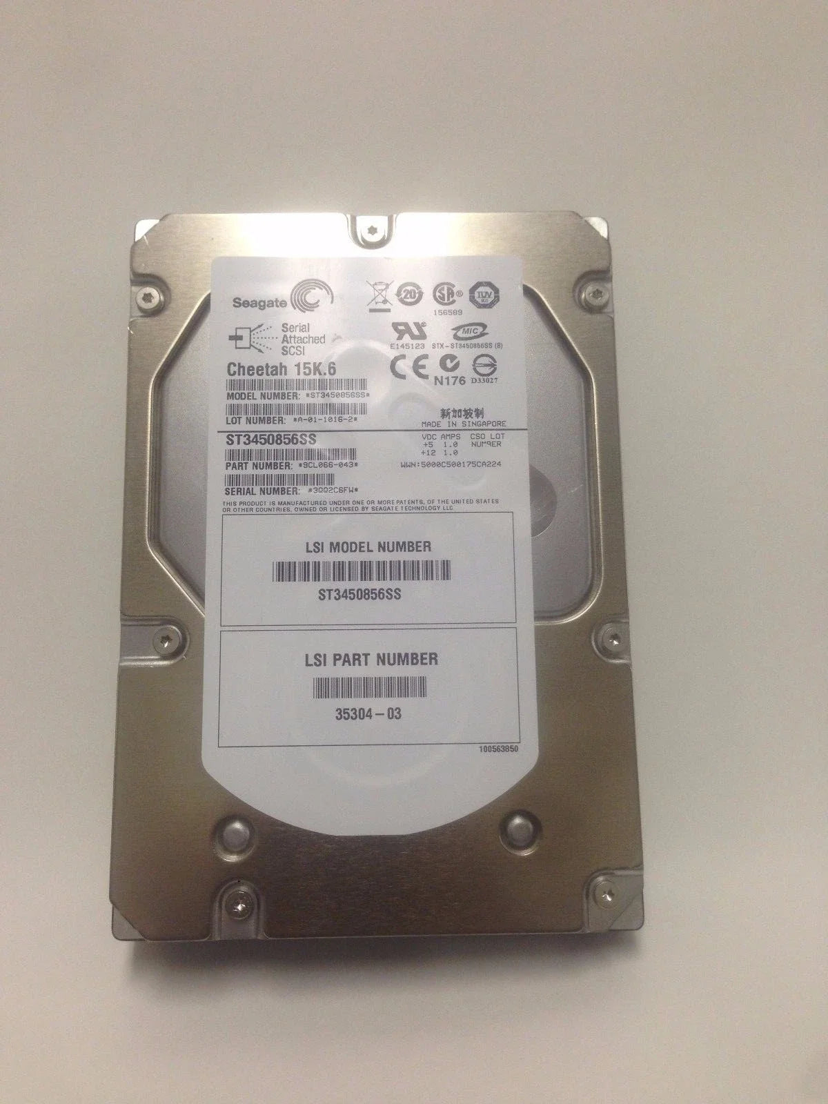 Seagate 450GB Cheetah 15K.6 rpm 16MB cache 3.0Gb/s SAS 3.5'' Internal Hard Drive - ST3450856SS (Like New)