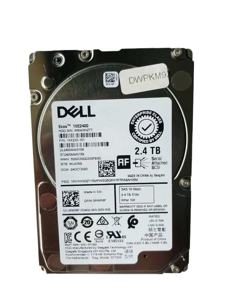 For Dell 2.4TB 10K SAS 2.5" 12Gbps HDD Hard Drive ST2400MM0159 RWR8F 0RWR8F