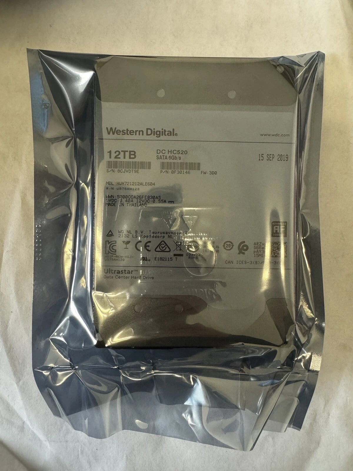 WD Ultrastar DC HC520 12TB 7.2K RPM SATA 6Gb/s 3.5" HDD HUH721212ALE604