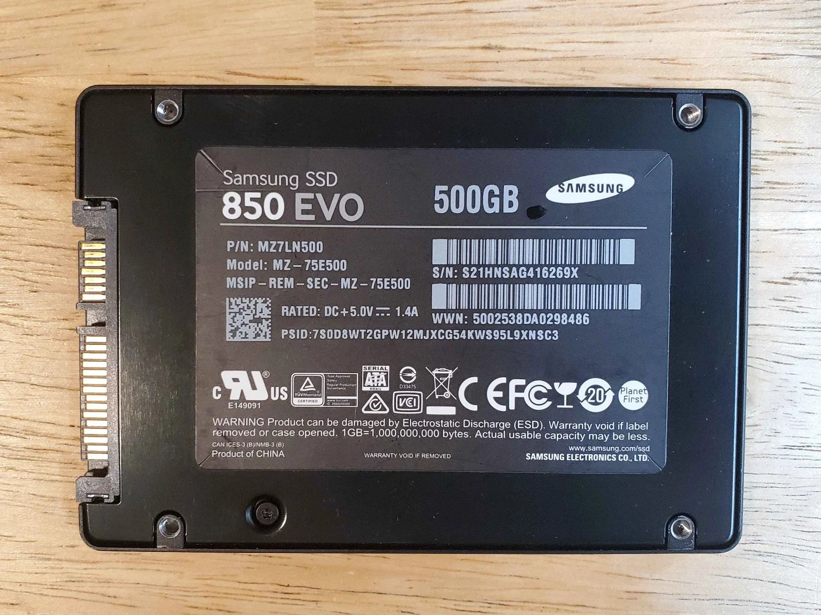 Samsung 500GB 850 EVO 2.5" SSD - P/N: MZ7LN500 Model# MZ-75E500 Solid State Drive - Like New